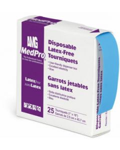 AMG Medical Tourniquet Medpro Sans Latex Jetable Bleu 2.5cm X 46cm ( 1po X 18po ) 10X 25 unités